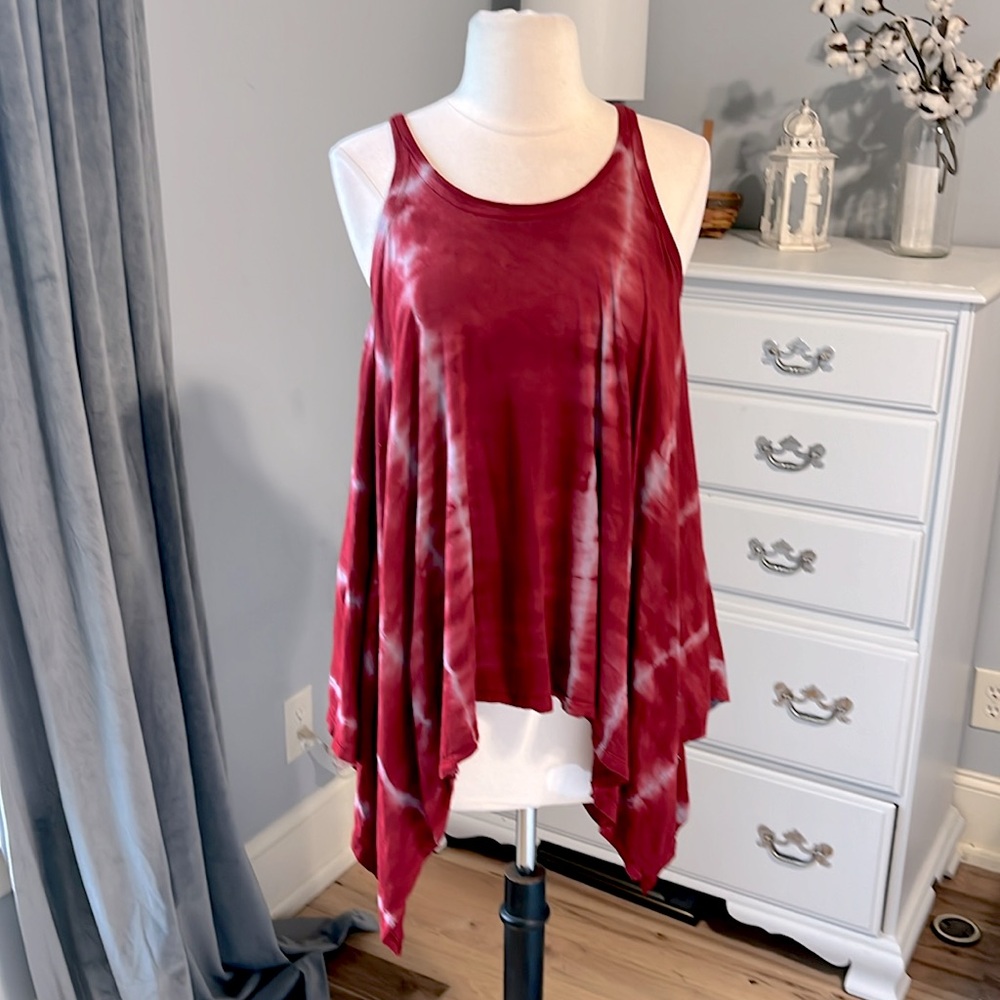Maj Deep Red Tank Top Tie Dye Flowy Beach Coverup Womens Small